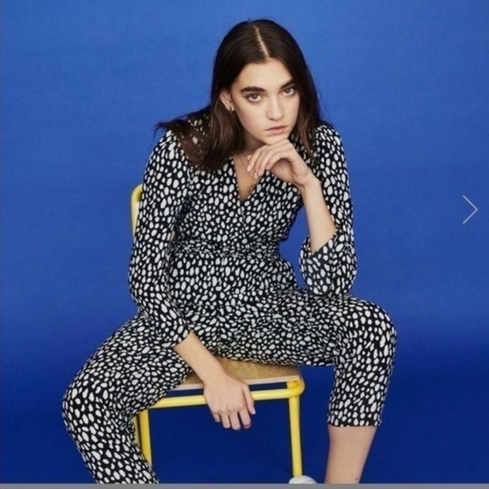 MAJE 36 US S Posima Graphic Spot-Print Jumpsuit in Black White